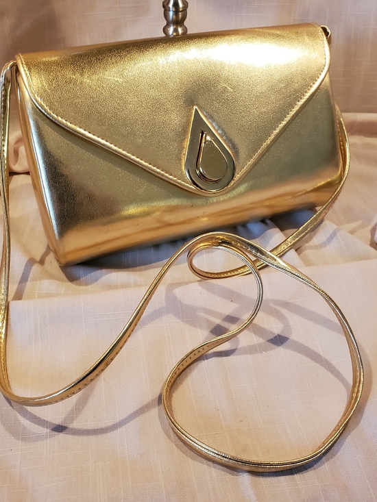 Rafy Handbags - Vintage Rafy Gold Metallic Padded Vinyl Crossbody Evening Bag